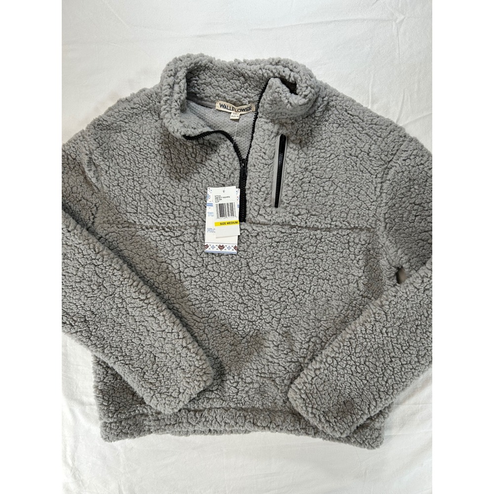 New Grandmacore Womens Gray Sherpa Quarter Zip Fleece Pullover Alloy Size M NWT
